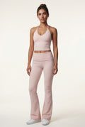 Pink Halter Neck Crop Top and Flared Leggings Set - Halter top and leggings - Photo 1