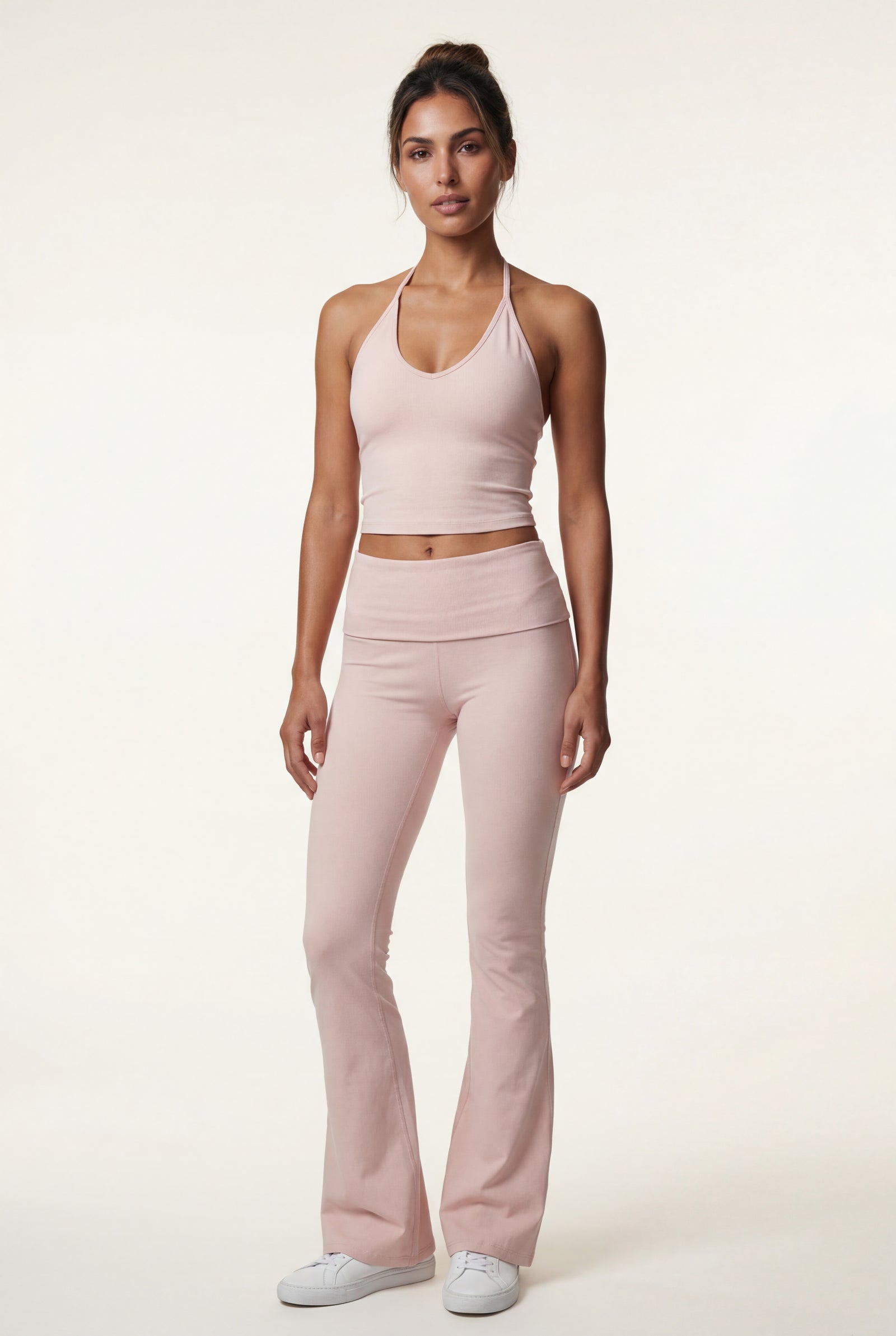 Pink Halter Neck Crop Top and Flared Leggings Set - Halter top and leggings - Photo 1