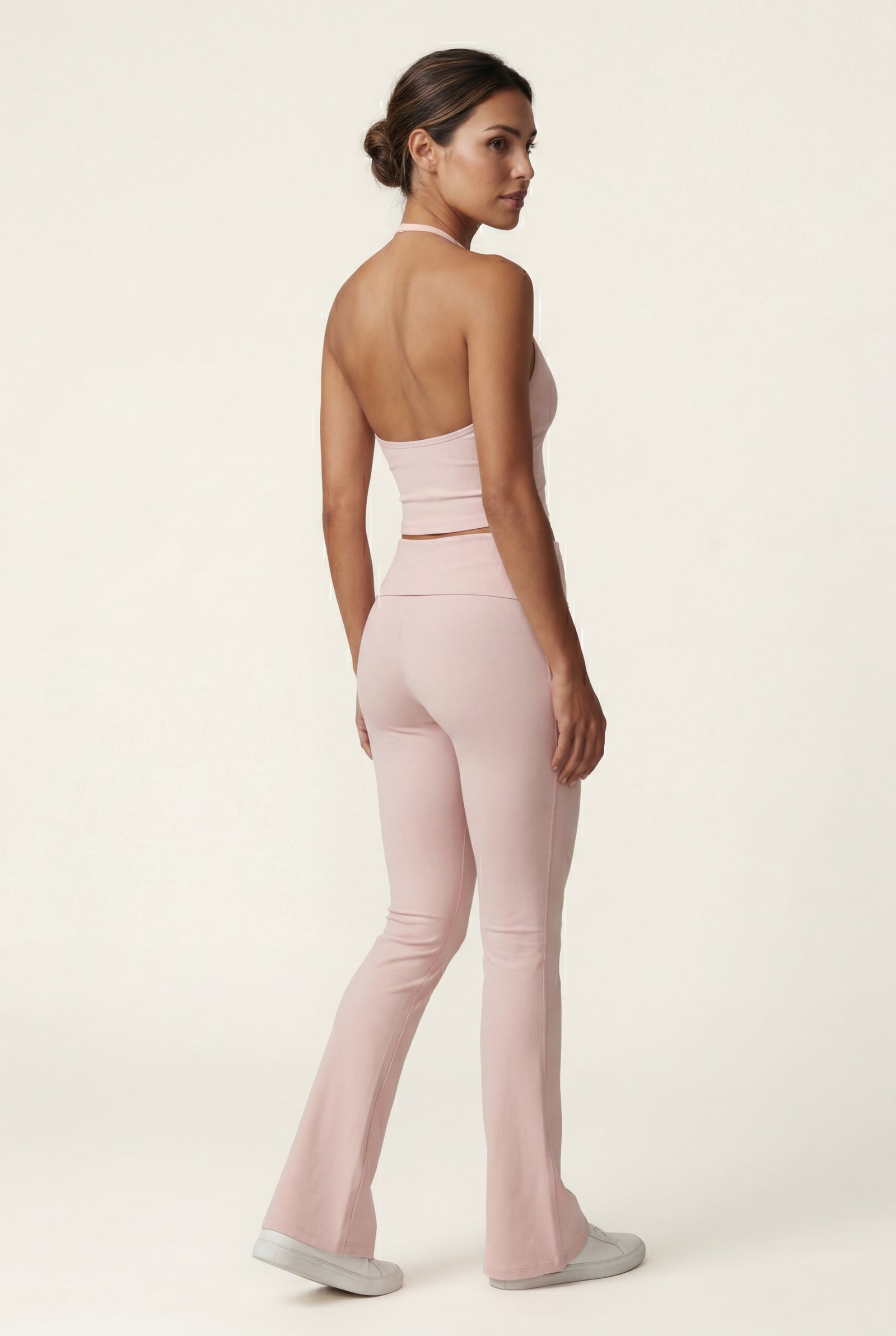 Pink Halter Neck Crop Top and Flared Leggings Set - Halter top and leggings - Photo 2
