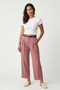 Pink High-waisted Wide-leg Tailored Trousers with Belt - Wide leg trousers - Photo 6