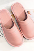 Leather Slip-On Slippers in Pink — front view