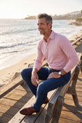Men Polo Shirt Long Sleeve Slim Fit in Pink — lifestyle seaside