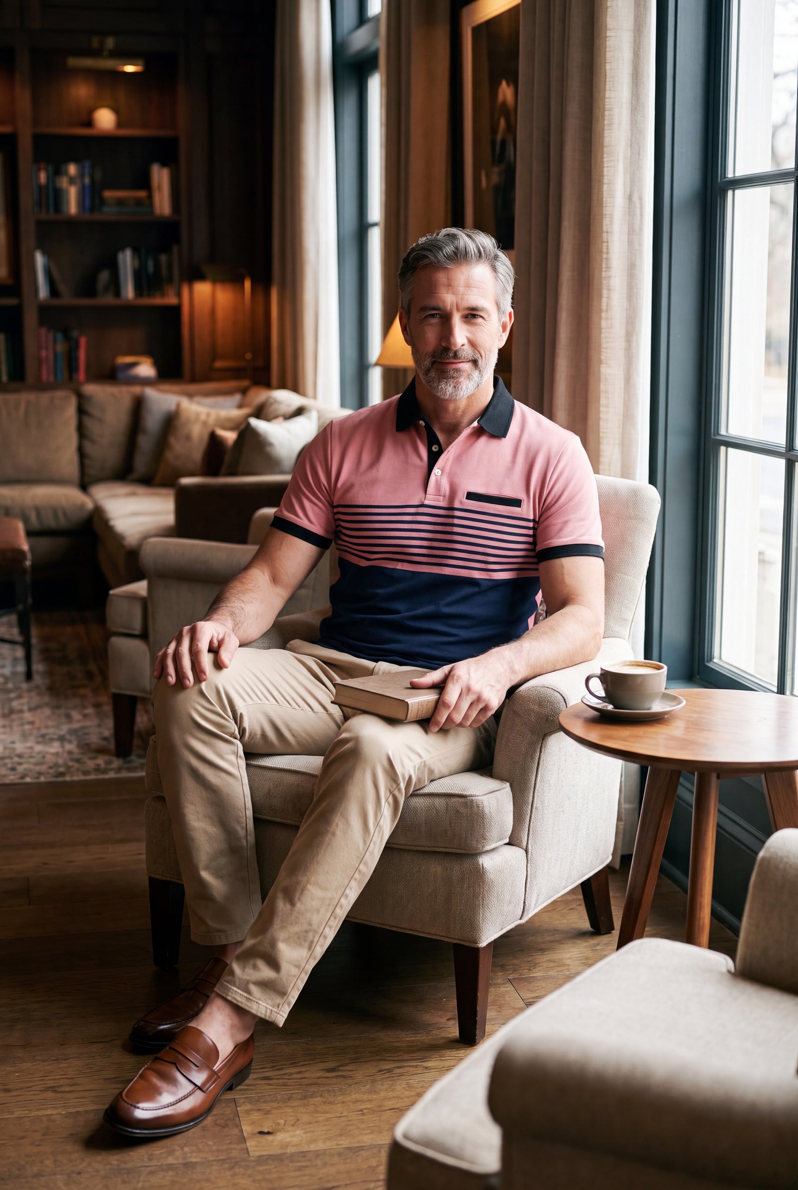 Men's Polo Shirt Striped Short Sleeve in Pink — boutique hotel lounge