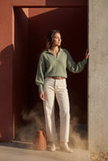 Green Oversized Collared Chunky Sweater with Balloon Sleeves - Oversized sweater - Photo 16