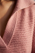 Pink Oversized Collared Chunky Sweater with Balloon Sleeves - Oversized sweater - Photo 3