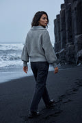 Gray Oversized Collared Chunky Sweater with Balloon Sleeves - Oversized sweater - Photo 6