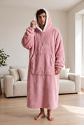 Oversized Plush Blanket Hoodie in Pink — studio front