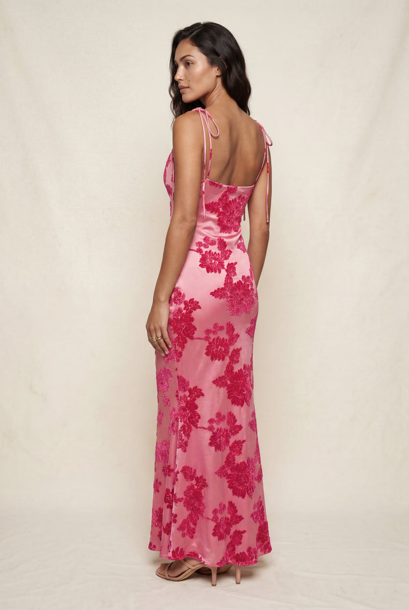 Pink Pink Floral Embroidered Cowl Neck Maxi Dress - Photo 2