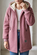 Plush Hooded Fleece Jacket in Pink — studio front