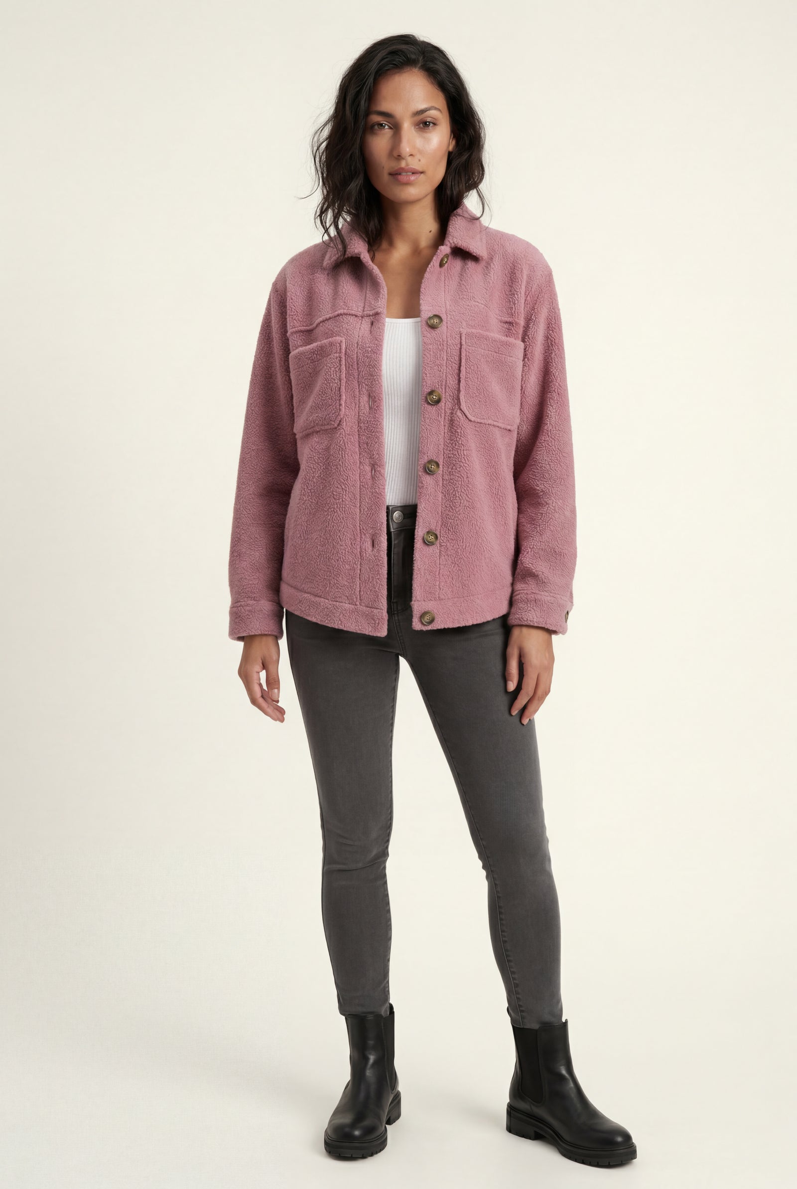 Pink Plush Teddy Texture Relaxed Fit Shirt Jacket - Teddy jacket - Photo 1