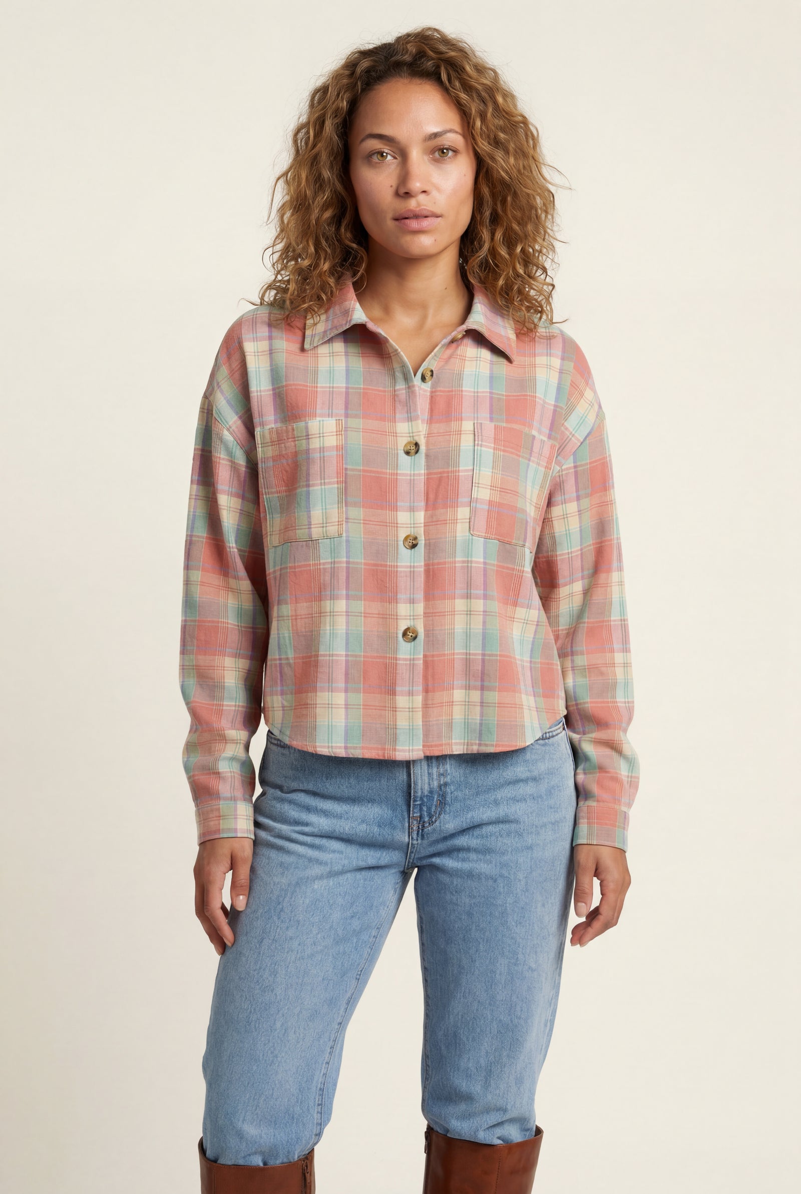 Pink Relaxed Fit Checked Long Sleeve Shirt with Classic Collar - Checked shirts - Photo 2