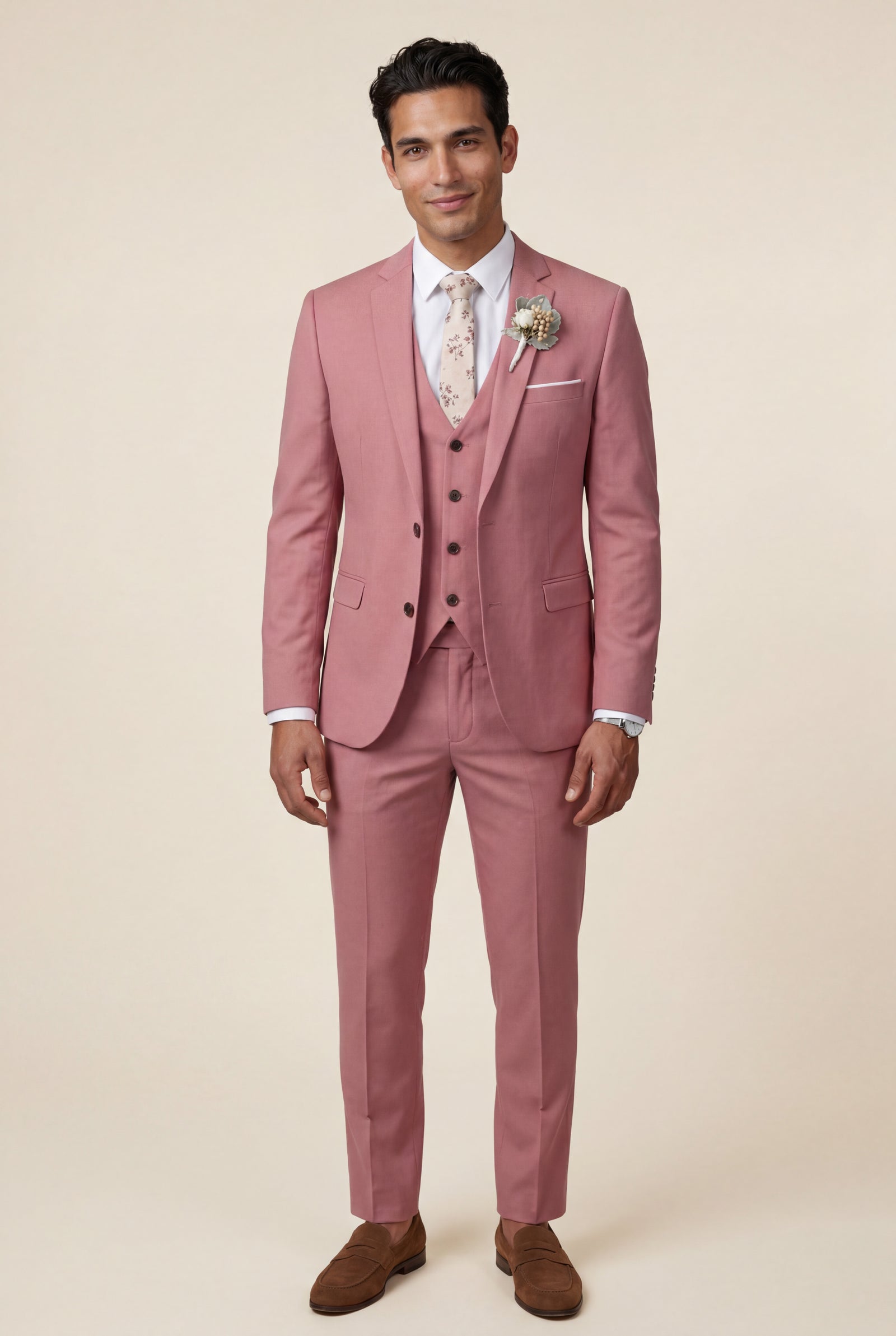 Pink Slim Fit Three Piece Wedding Suit with Vest - Wedding suits - Photo 16
