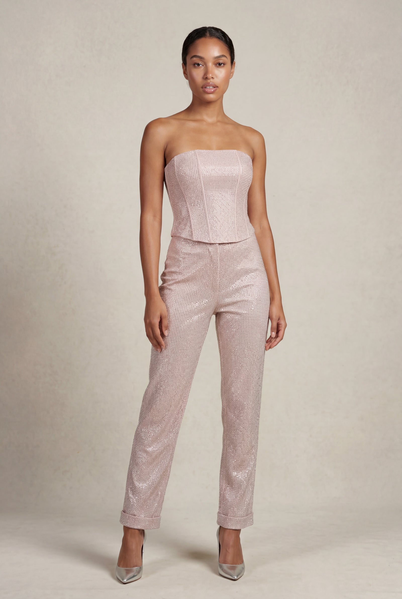 Pink Strapless Embellished Corset Jumpsuit with Straight Leg - Elegant jumpsuit - Photo 2