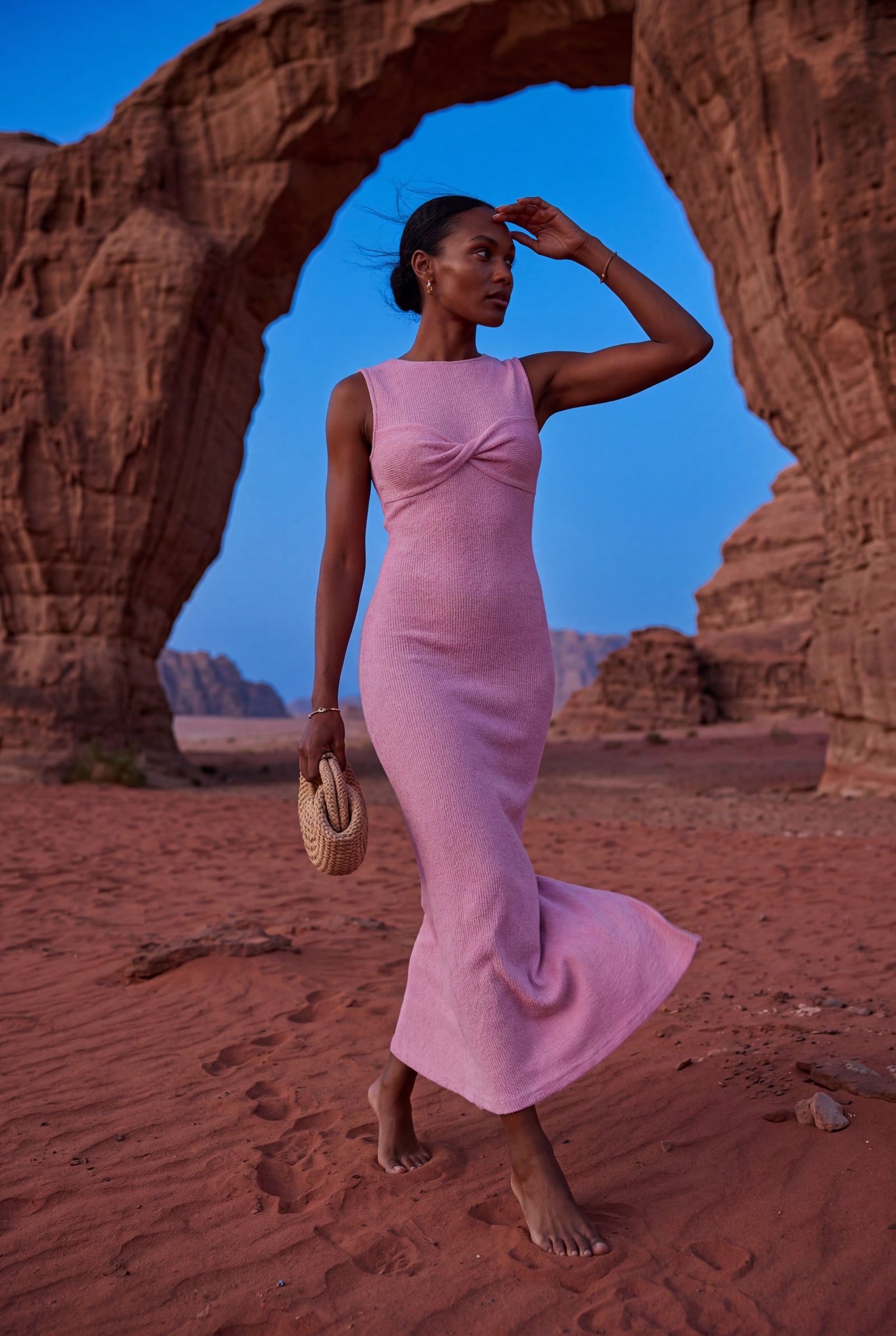 Pink Twist-front Sleeveless Fitted Maxi Dress - Photo 6
