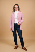 Women's Cardigan Longline Button-Front in Pink — studio front full body