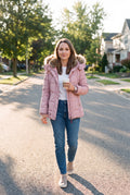 Women's Jacket Faux Fur Collar in Pink — lifestyle morning commute