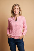 Women's Jumper Half-Zip Fitted Cable Knit in Pink — studio full body