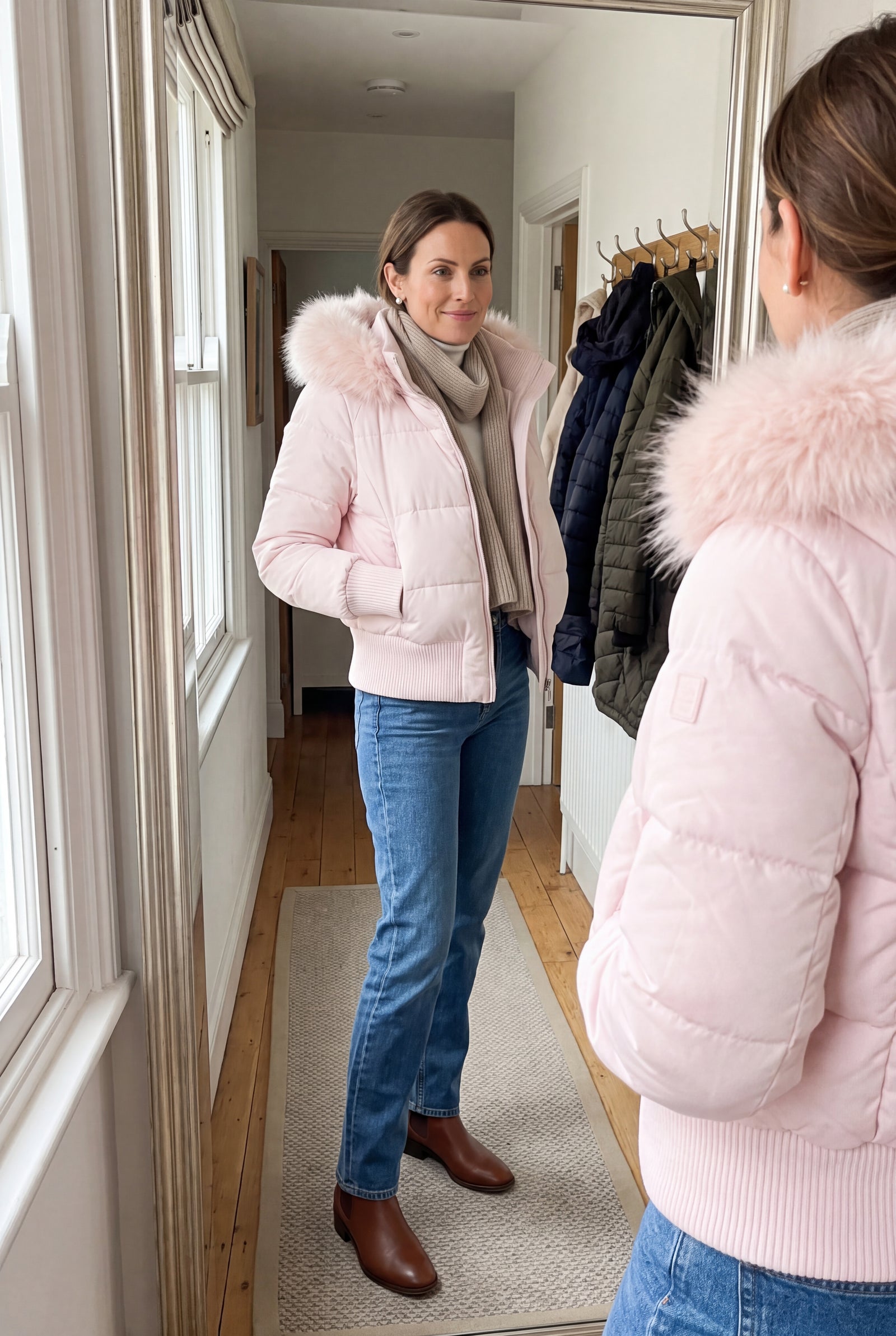 Women's Quilted Jacket Removable Hood in Pink — home check