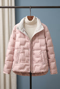 Quilted Down Jacket in Pink — studio front