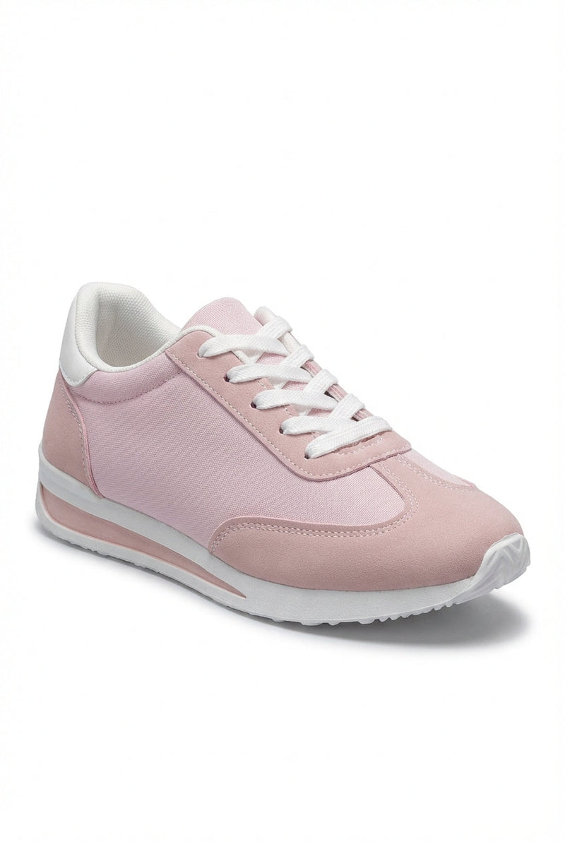 Pink Women's Retro-Inspired Lace-Up Sneakers with White Sole - Photo 1