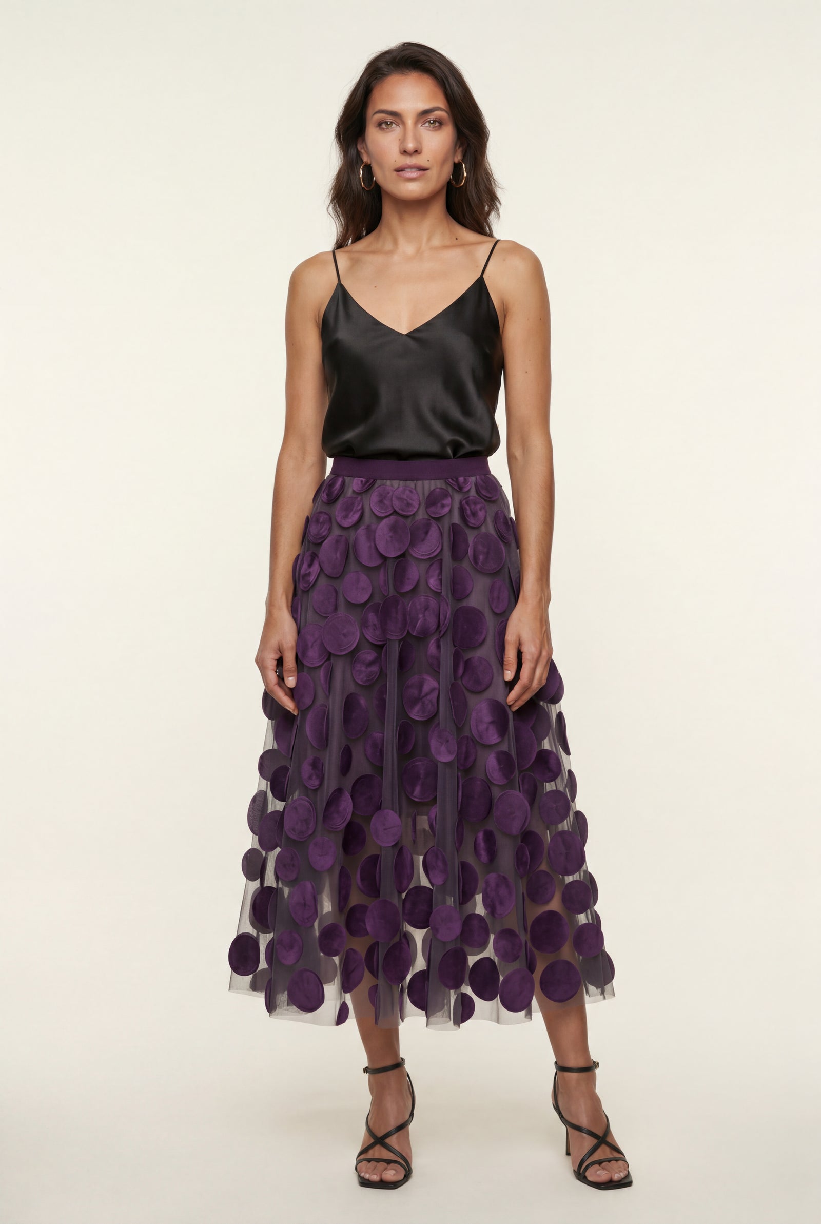 Purple 3d Polka Dot Applique A-line Midi Skirt - Tulle skirt - Photo 1