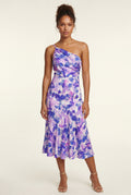 Purple Asymmetrical One-shoulder Floral Print Midi Dress - Photo 16