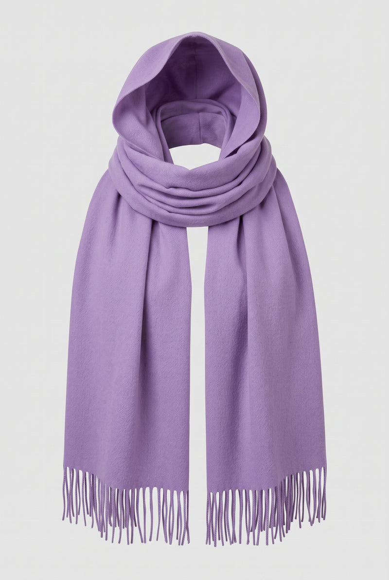 Cashmere Fringed Scarf in Purple — studio front