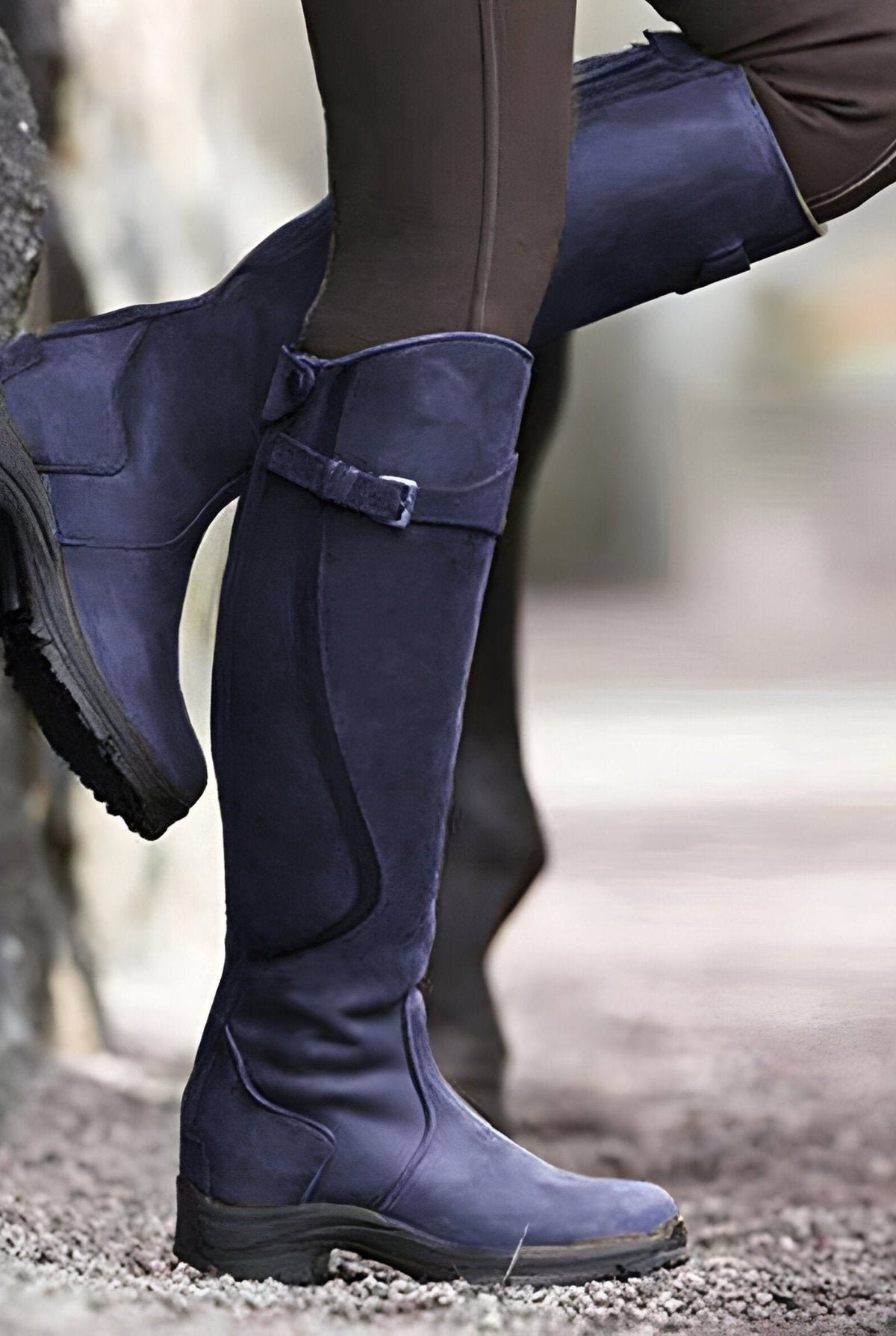 Knee-High Boots with Strap in Purple — front view