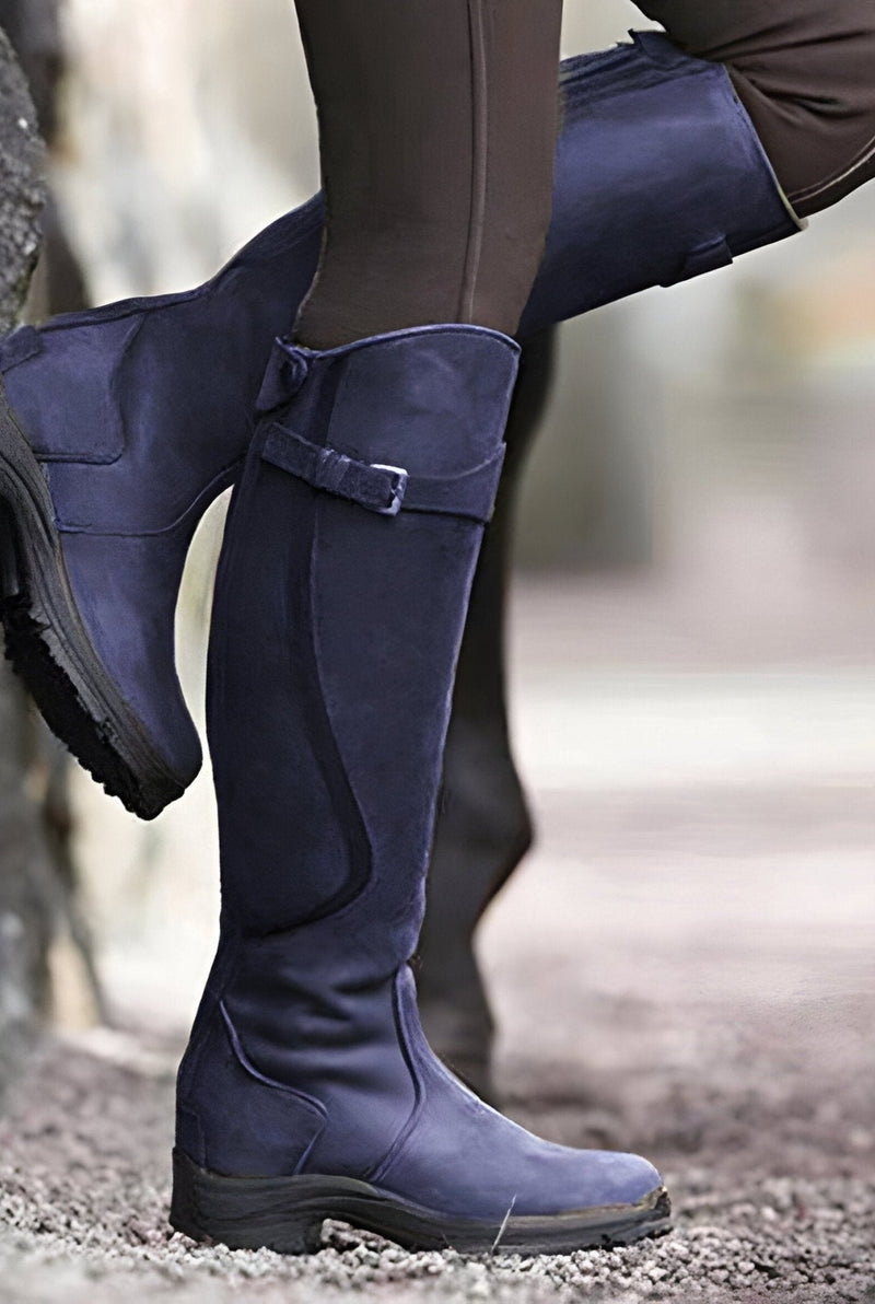 Knee-High Boots with Strap in Purple — front view