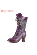 Lace-Up Mid-Calf Boots in Purple — side
