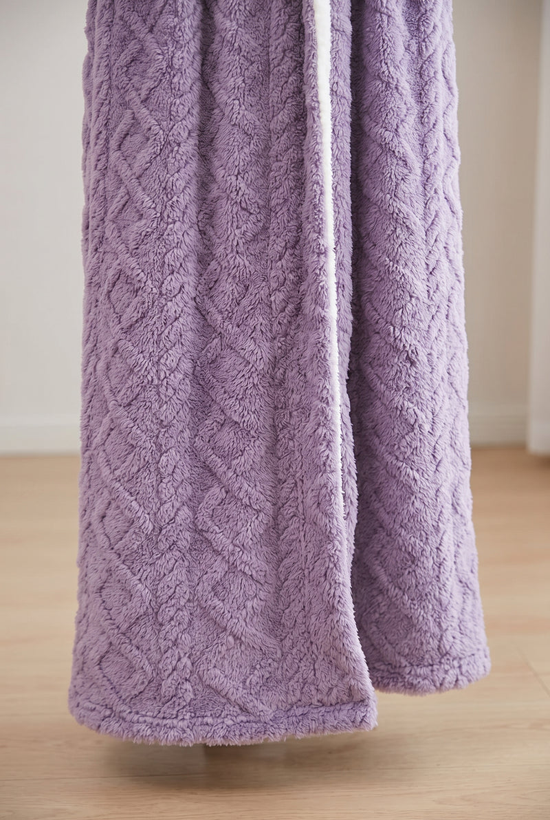 Plush Hooded Robe in Purple — studio angle