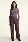Purple Ribbed Fitted Crew Neck Long Sleeve Top - Fitted tops - Photo 1