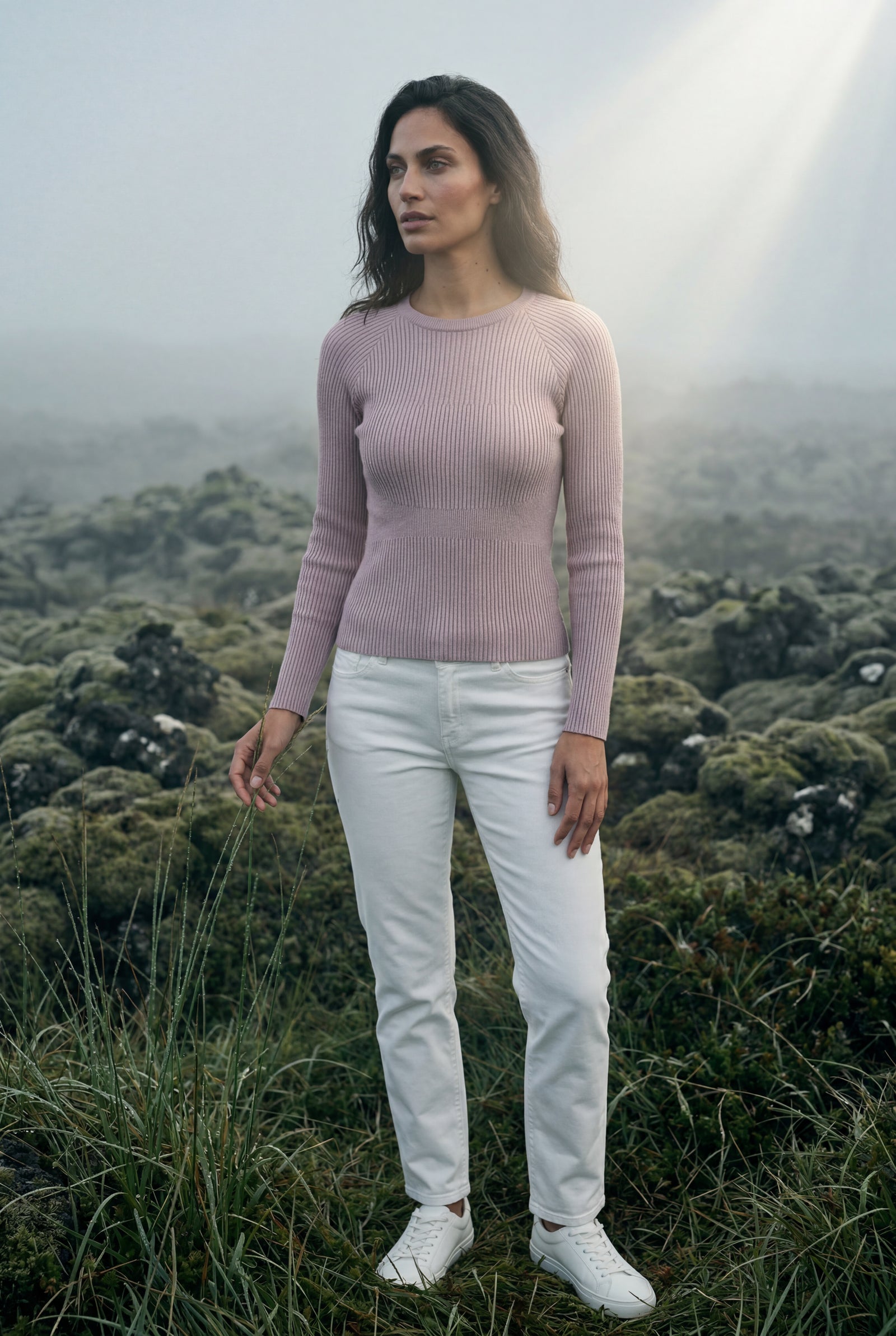 Baby Pink Ribbed Fitted Crew Neck Long Sleeve Top - Fitted tops - Photo 10