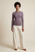 Purple Ribbed Fitted Crew Neck Long Sleeve Top - Fitted tops - Photo 15