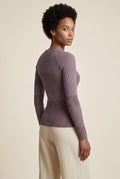 Purple Ribbed Fitted Crew Neck Long Sleeve Top - Fitted tops - Photo 16