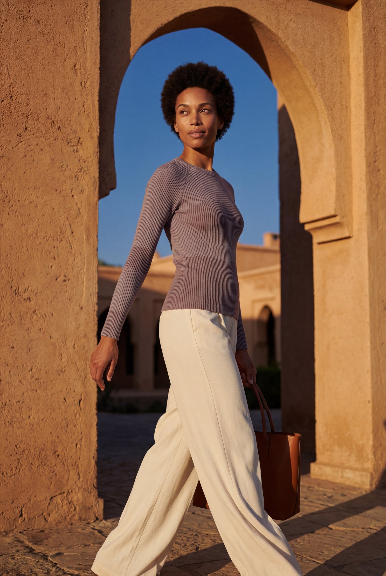 Purple Ribbed Fitted Crew Neck Long Sleeve Top - Fitted tops - Photo 18