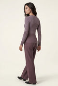 Purple Ribbed Fitted Crew Neck Long Sleeve Top - Fitted tops - Photo 5