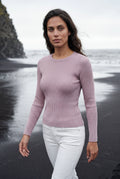 Baby Pink Ribbed Fitted Crew Neck Long Sleeve Top - Fitted tops - Photo 7