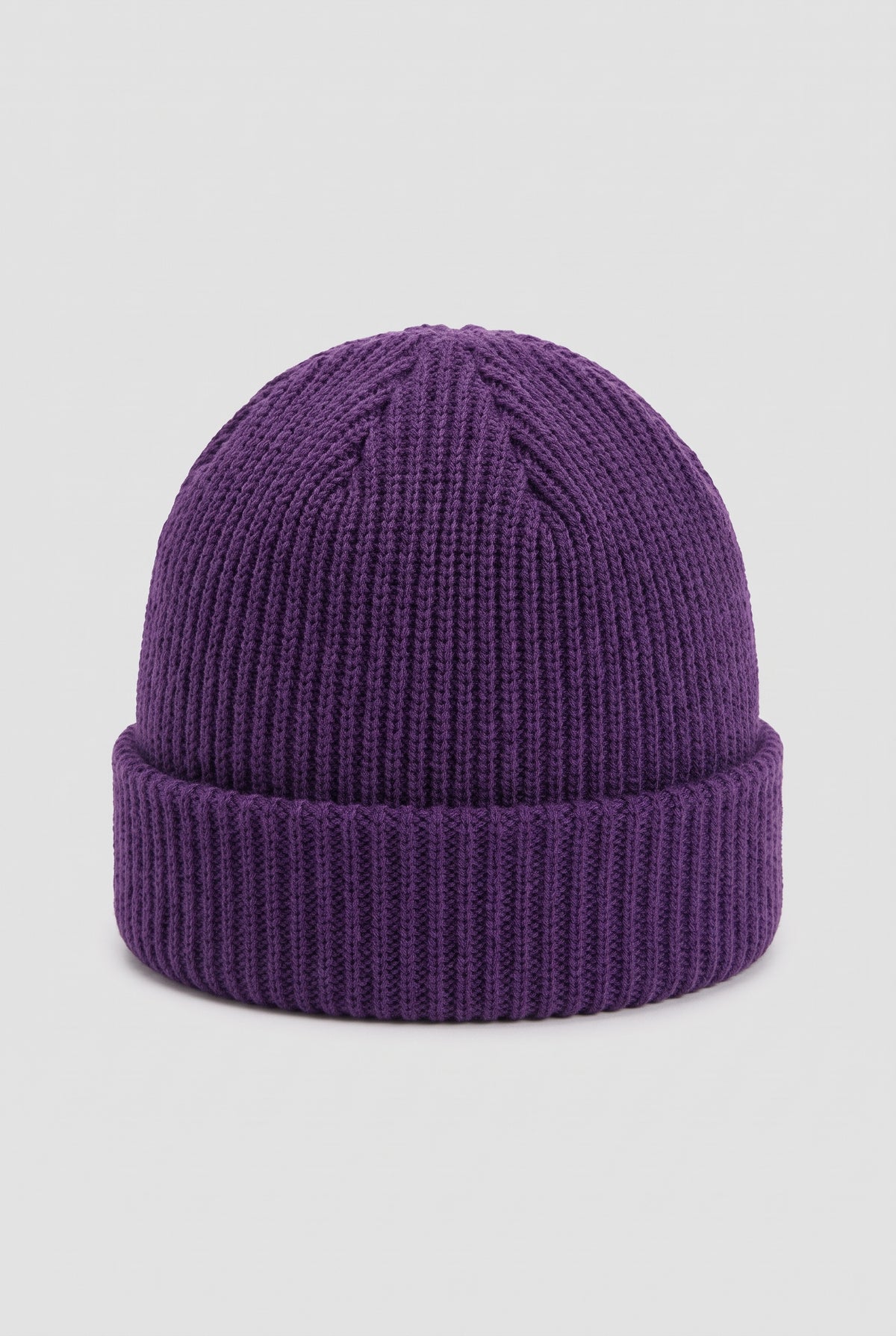 Ribbed Knit Dome Beanie in Purple — studio front