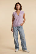 Purple Sleeveless V-neck Knitted Sweater Vest with Ribbed Hem - V neck sweater - Photo 6