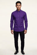 Purple Slim Fit Textured Dress Shirt with Spread Collar - Dress Shirts - Photo 13