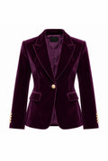 Velvet Blazer with Notch Lapels in Purple — front view