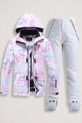 Hooded Ski Outfit Set in Purple with white — studio front