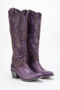 Women's Knee-High Cowboy Boots Riveted in Purple — primary product
