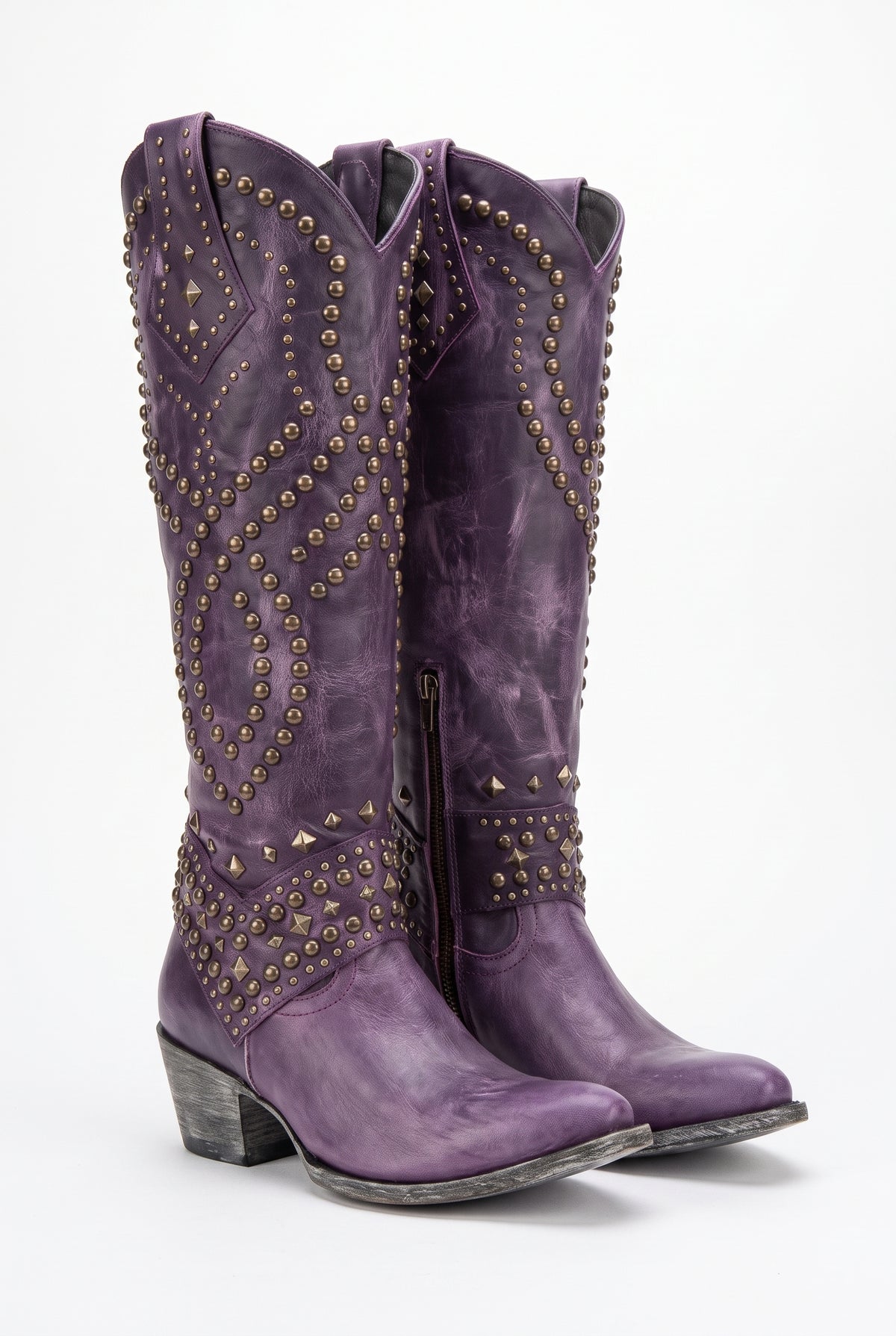 Women's Knee-High Cowboy Boots Riveted in Purple — primary product