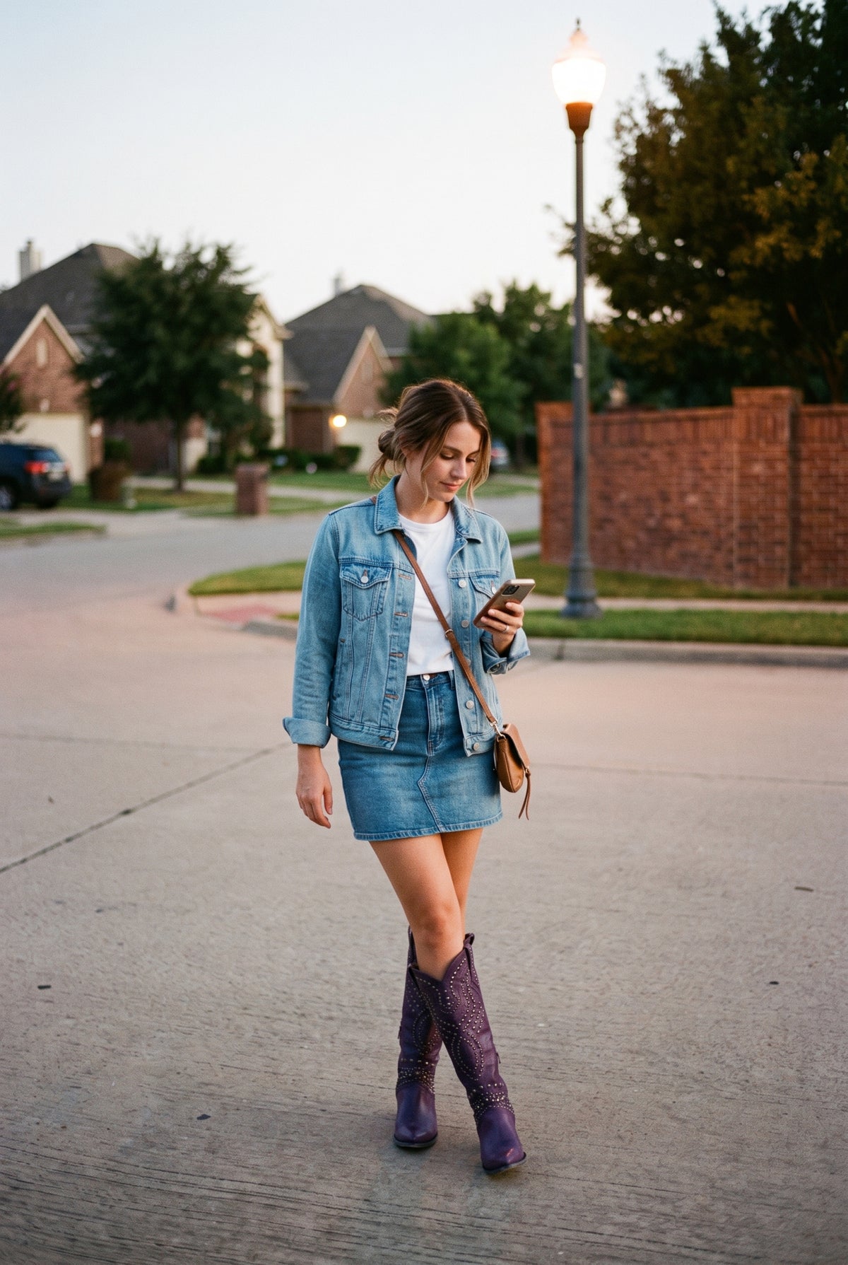 Women's Knee-High Cowboy Boots Riveted in Purple — secondary lifestyle