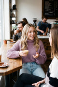 Women's Sweater High Neck Extra Long Sleeve in Purple — lifestyle coffee shop