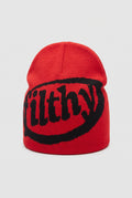 Acrylic Knit Beanie in Red — studio front