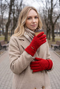 Cable-Knit Gloves with Ribbed Cuffs in Red — lifestyle