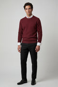 Red Classic Crew Neck Pullover Sweater with Ribbed Trim - Round neck sweater - Photo 17
